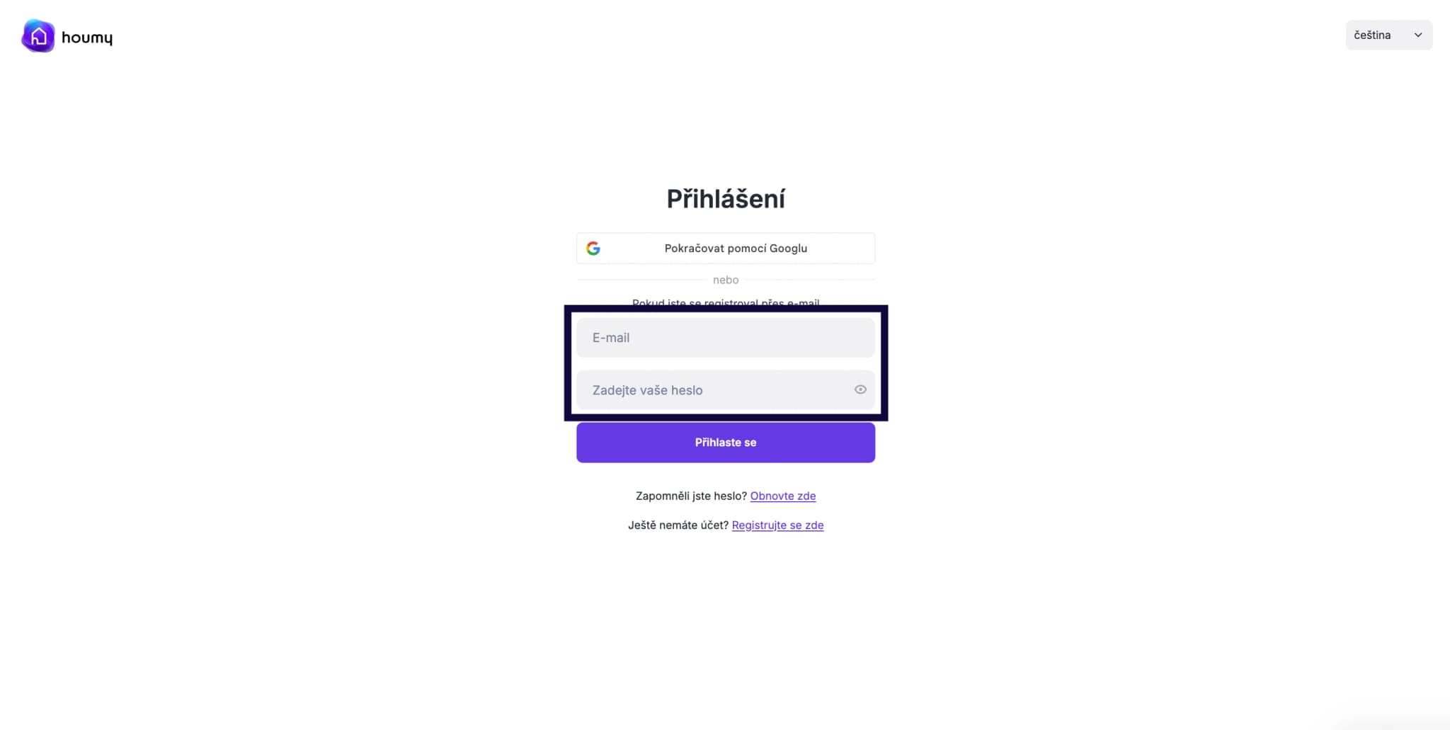 Přihlášení přes email